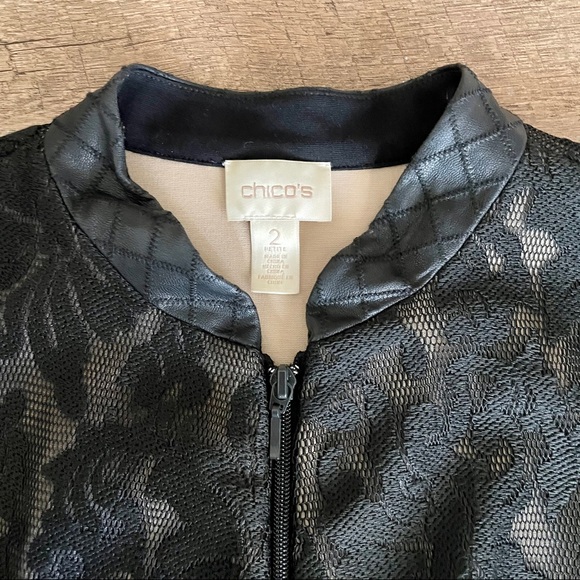 CHICO’S LACE DIAMOND FAUX LEATHER JACKET - Picture 6 of 12